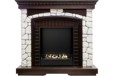 Биокамин в портале Firezo Glasgow Темный дуб белый камень, стандарт